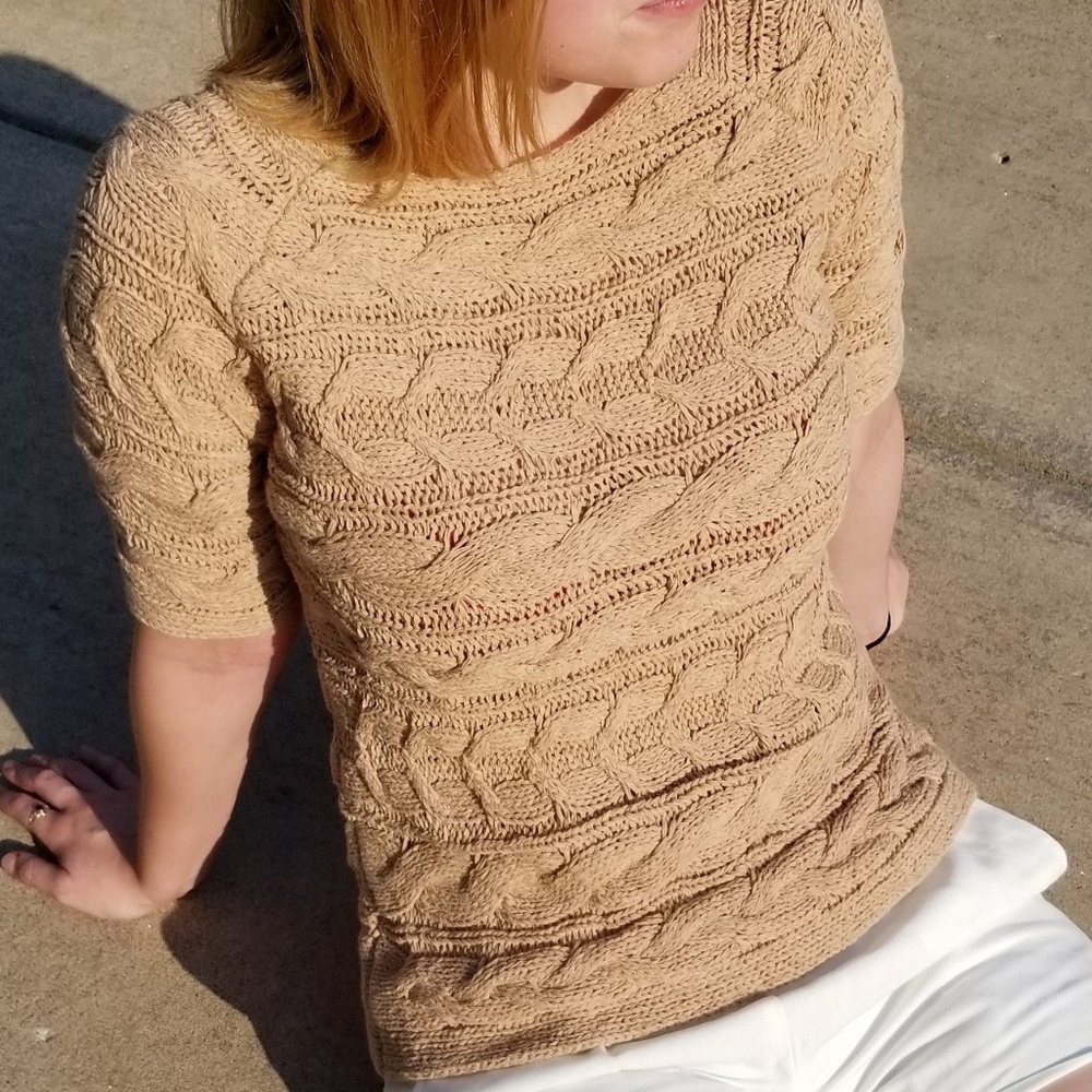 vintage crochet sweater half sleeve beige xs